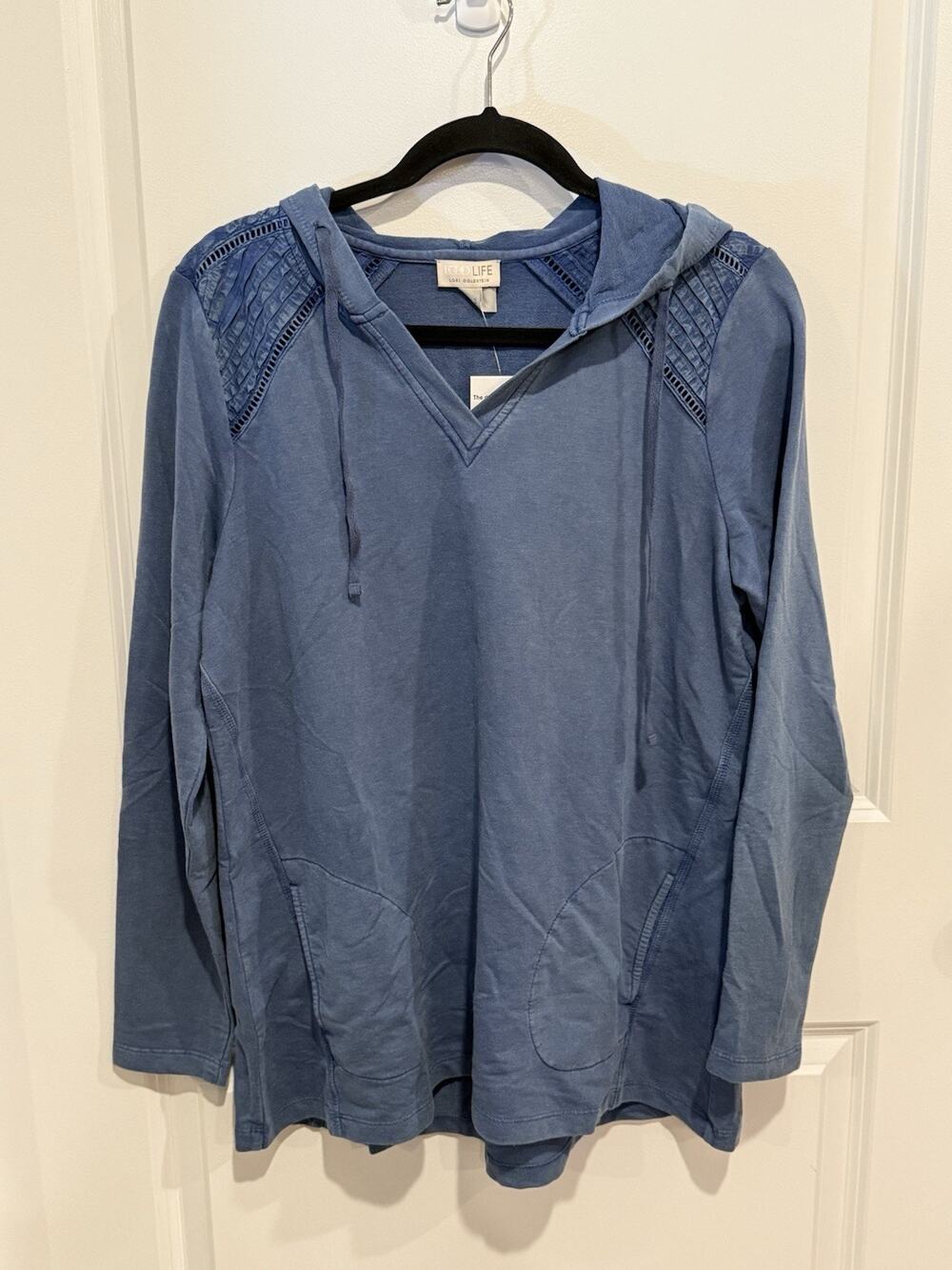 LOGO Life by Lori Goldstein French Terry Pullover Hoodie With Pintuck Blue Sz S